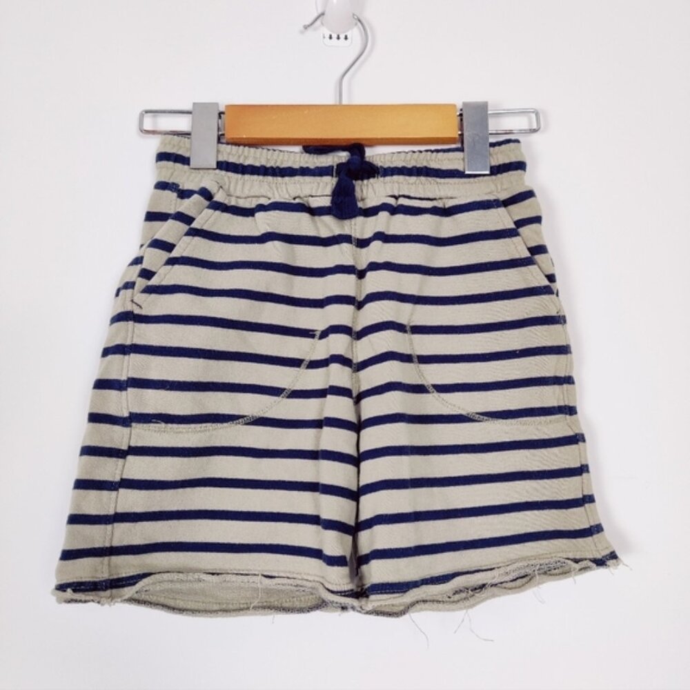 Zara Boy's Cotton Terry Striped Shorts in Tan Blue Size 7 Years Old